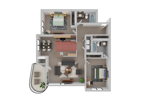 Floor plan for 2 beds, 2 baths, 1089 sqft